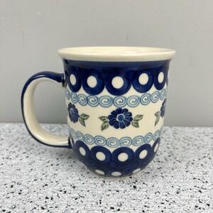 Polish Pottery Bubble Mug Boleslawiec Wiza Handmade‎ Floral Flower Pattern